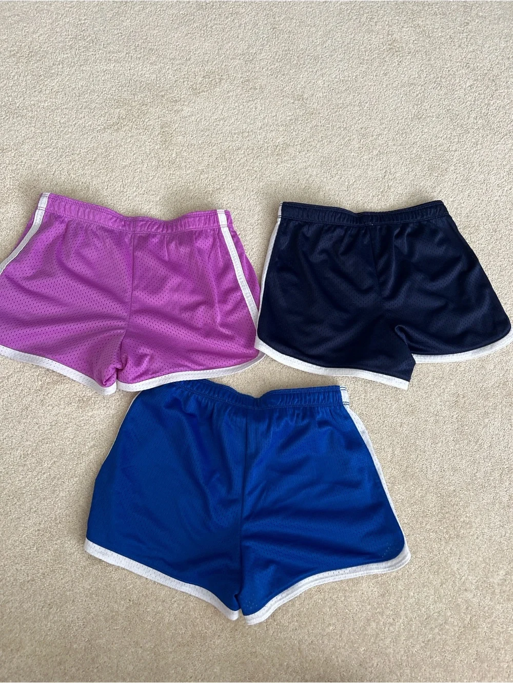 3-Pack Justice Girl’s Athletic Mesh Shorts - Purple, Black, Royal Blue Size 12